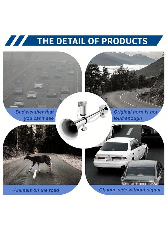 Single Tube Silver 12V Universal Electric Air Horn Kit 120dB For Car Truck - Image 5